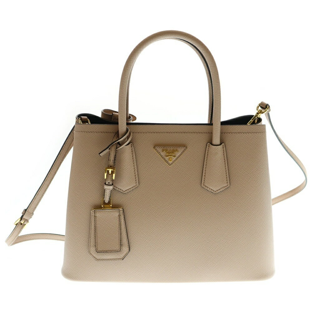 PRADA Double Saffiano Handbag Shoulder Bag Pink Beige Pink Tan